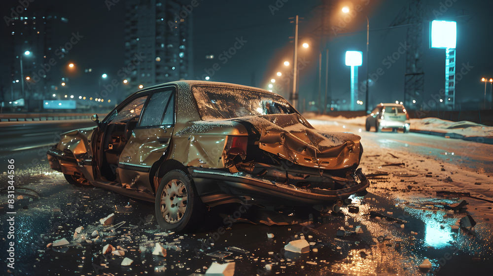 Fototapeta premium Car accident at night