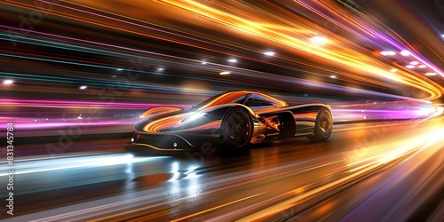 Racing Fast Cars on a Neonlit Highway under Colorful Lights at Night. Concept Fast Cars, Neon Lights, Nighttime Racing, Thrilling Experience