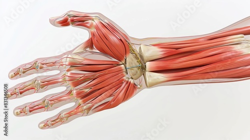 immersive hand anatomy 360degree panorama of intrinsic and extrinsic muscles detailed medical illustration photo