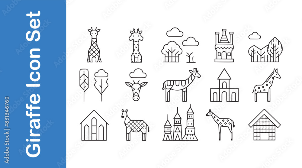 Giraffe Icon Set with editable vector. 