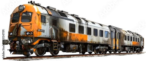  - A powerful locomotive pulling a train on tracks., A locomotive transporting cargo on a train. photo