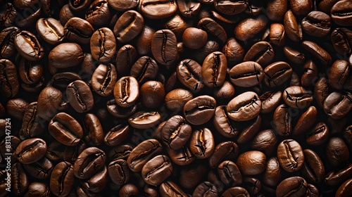 Close-up of roasted coffee beans full of texture. Ideal for coffee shop menus, ads, and restaurants. High-quality and realistic food photography. AI