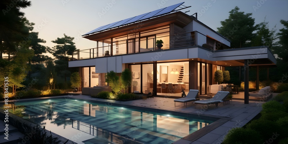 Sustainable and Stylish: A Contemporary Home with Smart Technology, Solar Panels, and Sleek Design. Concept Contemporary Home, Smart Technology, Solar Panels, Sleek Design, Sustainable Living