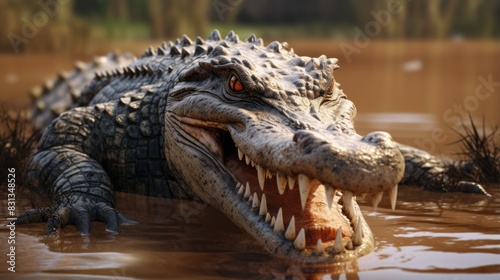 Nile crocodile in the muddy water river 