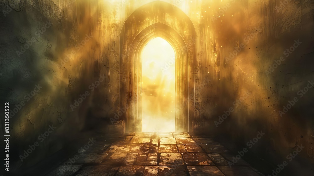 majestic arched doorway leading to a heavenly realm glowing with divine light spiritual concept digital painting majestic arched doorway leading to a heavenly realm glowing with divine light spiritual concept digital painting