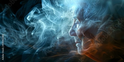 Elderly vanish into mist symbolizing Alzheimers memory loss conceptual photography. Concept Conceptual Photography, Alzheimers Awareness, Memory Loss, Symbolic Imagery, Aging and Loss photo