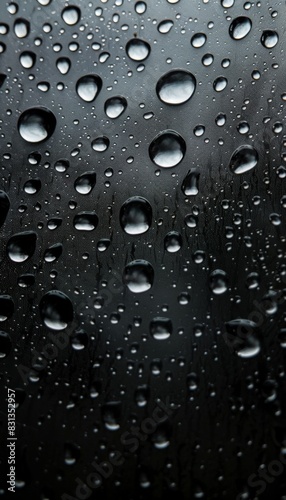 Water drops on a black background. Banner with raindrops on a black surface. Texture © Yeivaz