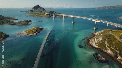 Wallpaper Mural Aerial Bird's-Eye View of the Confident Bridge Connecting Lofoten Archipelago to Northern Norway Islands with Clear Water, Greenery, and Vast Blue Sky. Captured Using Wide-Angle Lens and High-Resoluti Torontodigital.ca