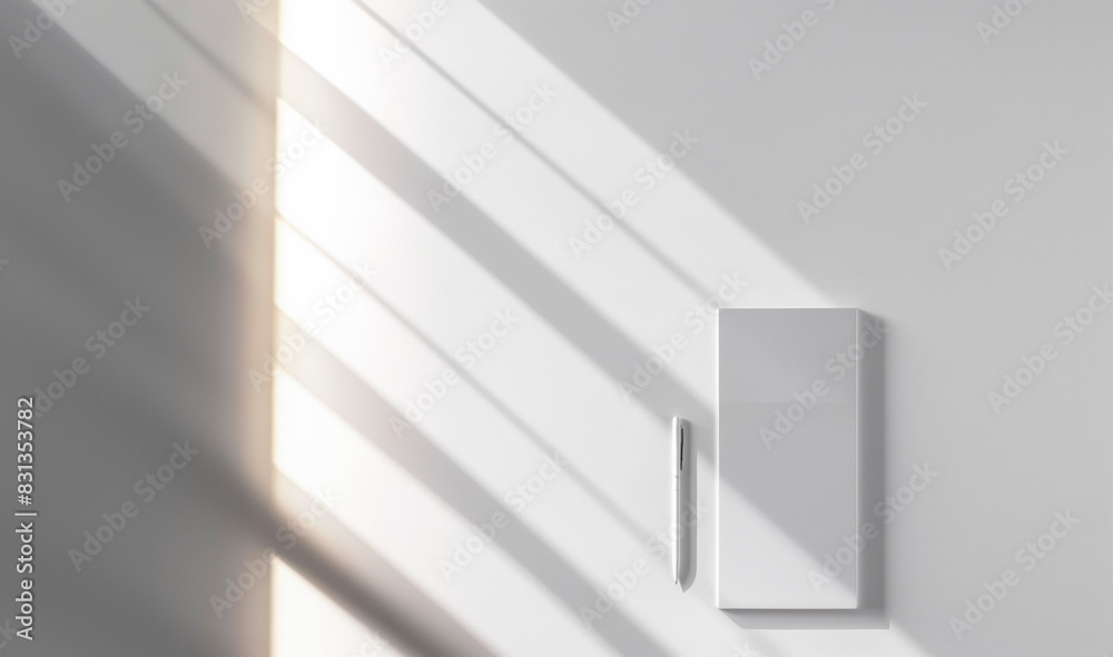 Simple notepad with white paper, placed on a white background, with natural shadows that accentuate its texture and thickness. Empty notebook ready to be filled. AI generated