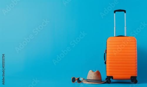 Minimalist Summer Travel Concept with Suitcase and Accessories