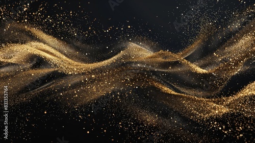 gold glitter powder splash on black background shimmering wave abstract illustration