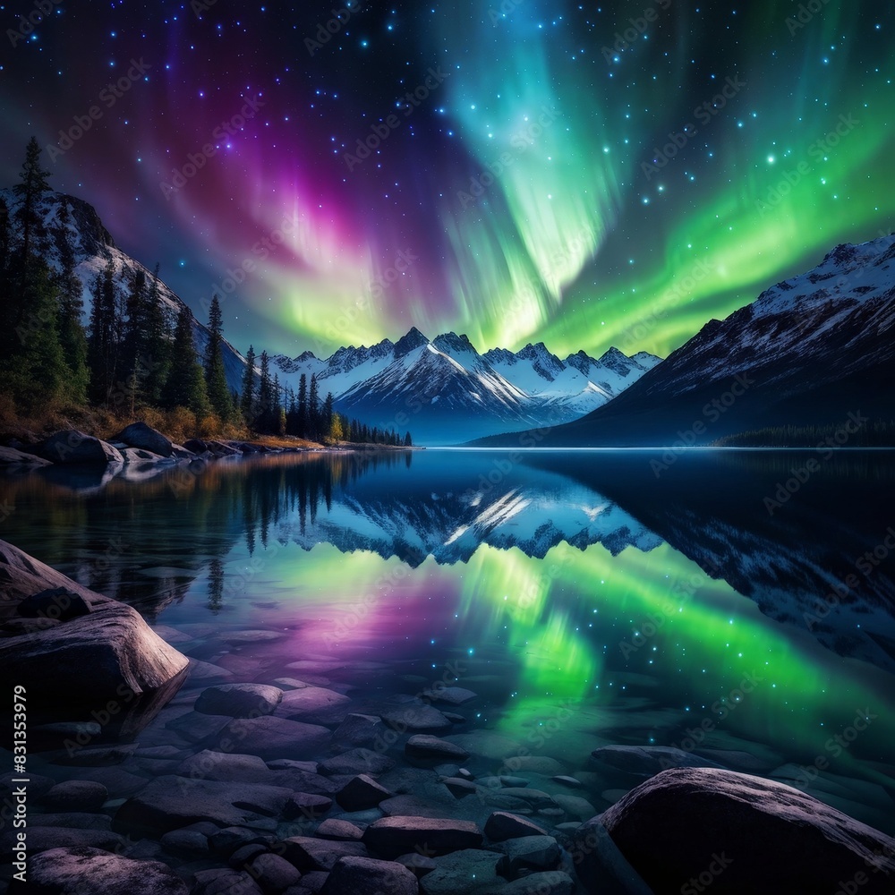 Obraz premium northern lights dancing with vibrant hues, generative ai