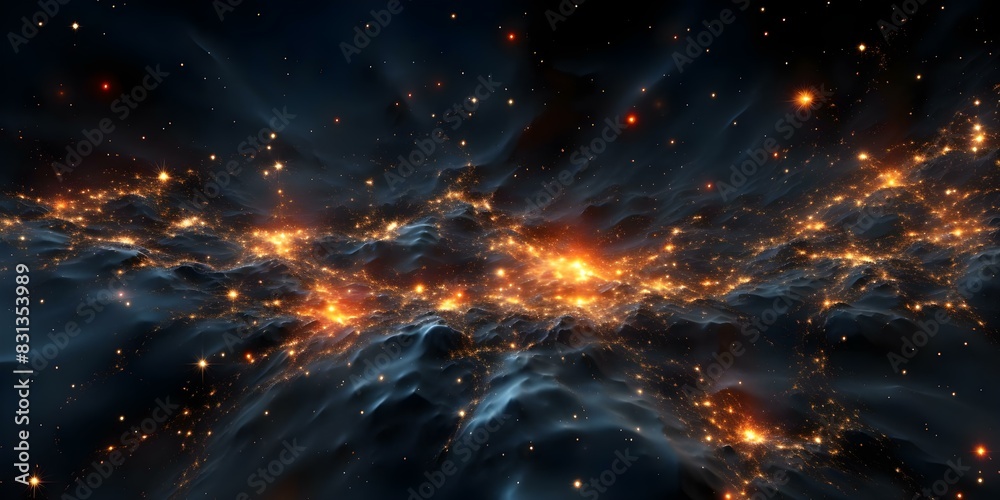 Digital constellations in cyberspace a celestial display of illuminated data. Concept Digital Art, Virtual Reality, Data Visualization, Constellation Mapping, Cybernetic Imagery