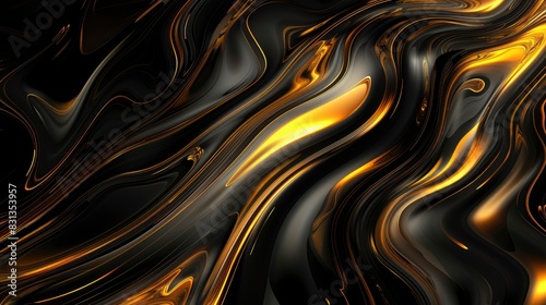 3D abstract wallpaper. Three-dimensional dark golden and black background. golden wallpaper. Black and gold background - Generative Ai