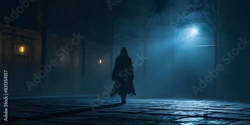 Hooded figure vanishes into shadows in a scifi dystopian mystery setting. Concept Sci-Fi  Dystopian  Mystery  Shadows  Hooded Figure