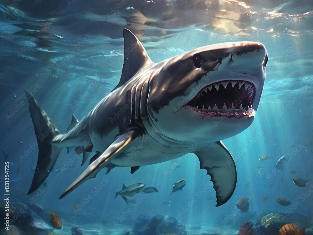 Fototapeta premium Shark in the middle of the ocean