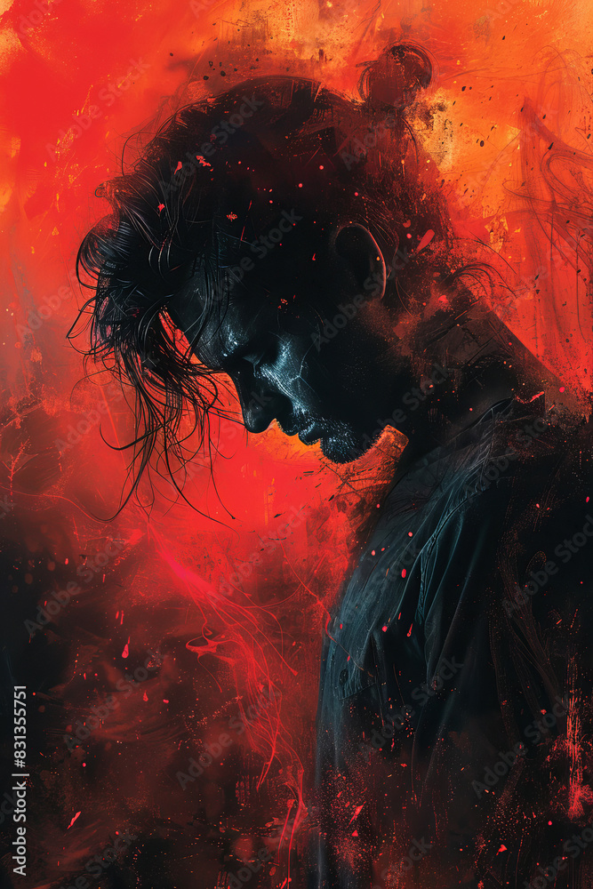 A person with Post-Traumatic Stress Disorder (PTSD), creative illustration. Mental disorder concept. A person with Post-Traumatic Stress Disorder (PTSD), creative illustration. Mental disorder concept.