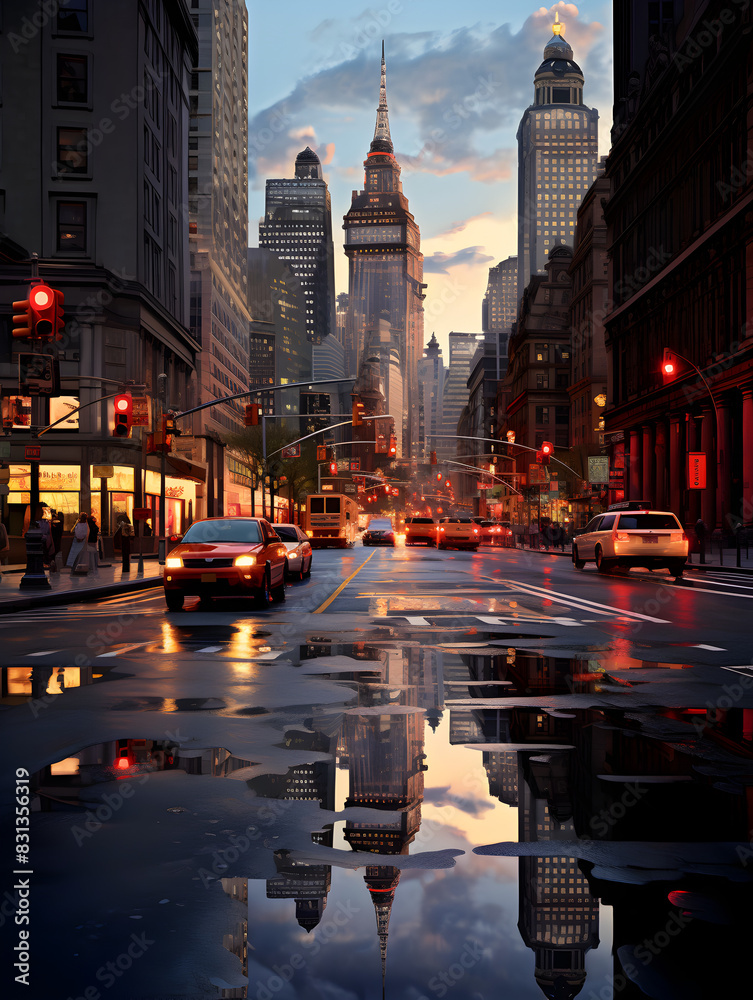 Naklejka premium New York City streets at late evening 