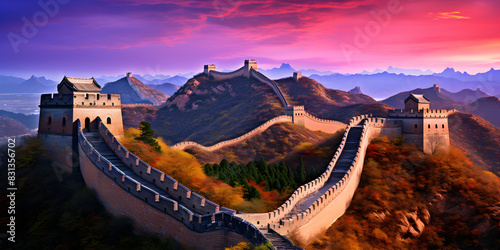 Illustration of the great Chinese wall with beautiful sky in background  photo