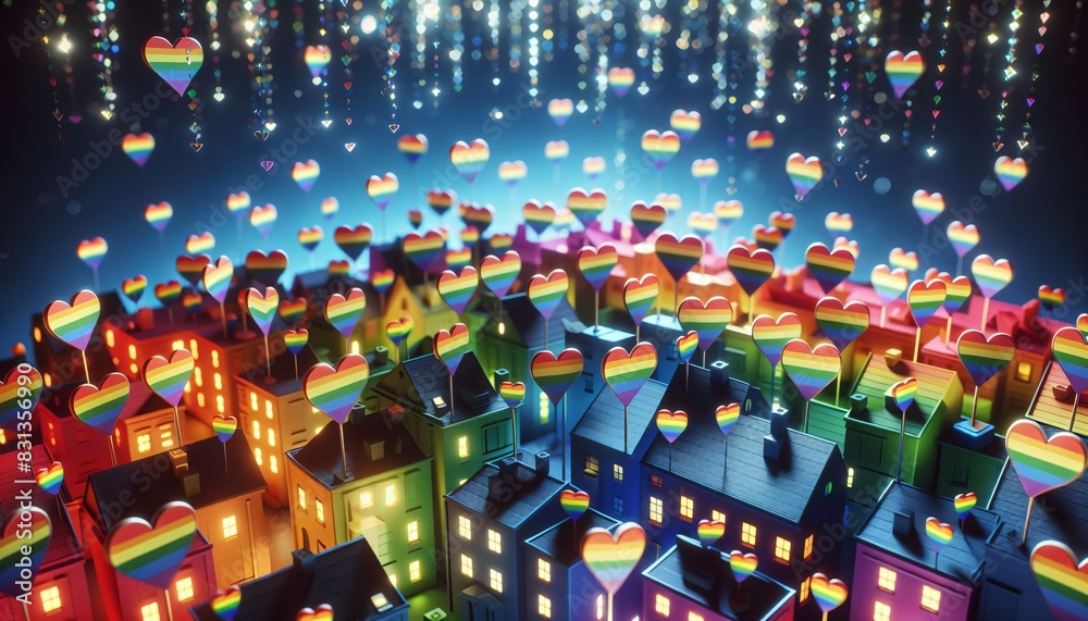 Die Häuser einer Stadt in Regenbogenfarben, copy space Die Häuser einer Stadt in Regenbogenfarben, copy space