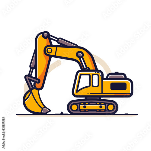 Colorful vector illustration of a yellow excavator on a white background, perfect for construction and heavy machinery-themed designs.