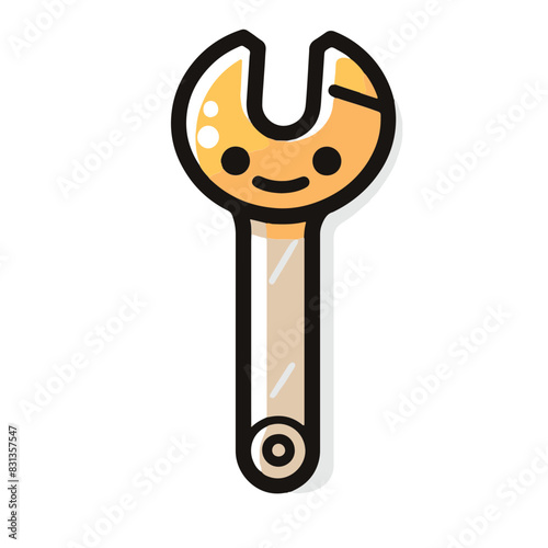 Cute cartoon wrench icon with a happy face, isolated on a white background. Perfect for kid-friendly designs and educational materials.