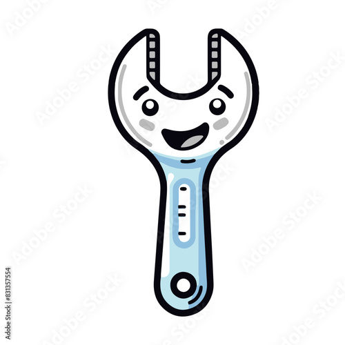 Cute cartoon spanner character with a happy face, isolated on white background. Fun and playful illustration for children's materials.