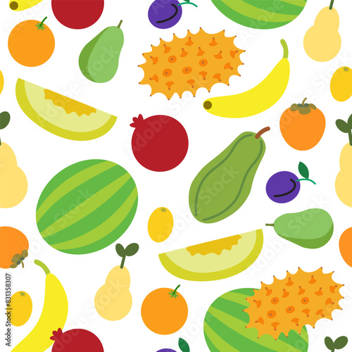 color isolated seamless pattern exotic fruits and berries in flat shape style in vector. template for backdrop textile wallpaper wrapping background print decor design