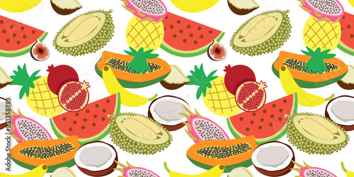 color isolated seamless pattern exotic fruits in flat shape style in vector. template for backdrop textile wallpaper wrapping background print decor design