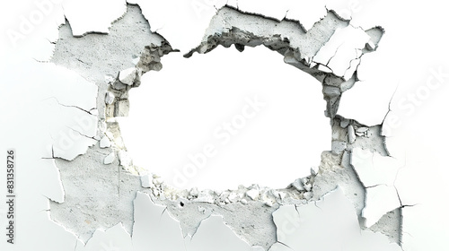 Hole breaking through white wall, cut out