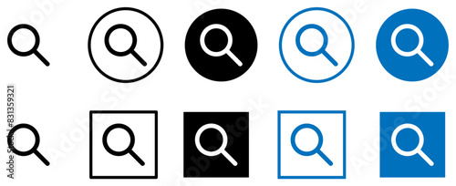 Search icon sign. Magnifying glass loupe symbol, magnifier signs collection. Editable stroke.
