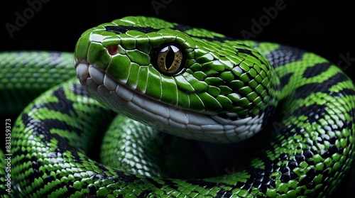 Free photo green snake animal closeup green viper snake closeup head 