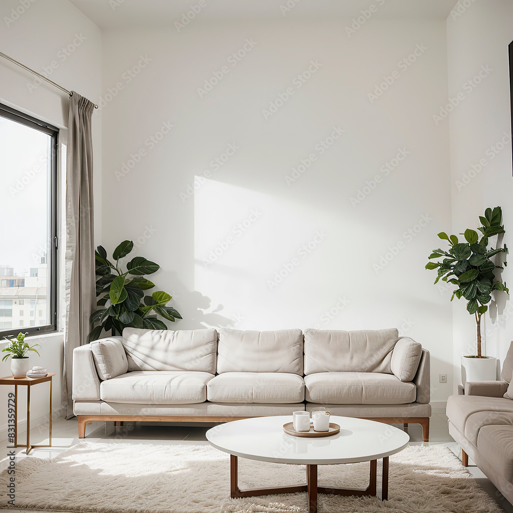 Fototapeta premium modern living room interior design with white sofa