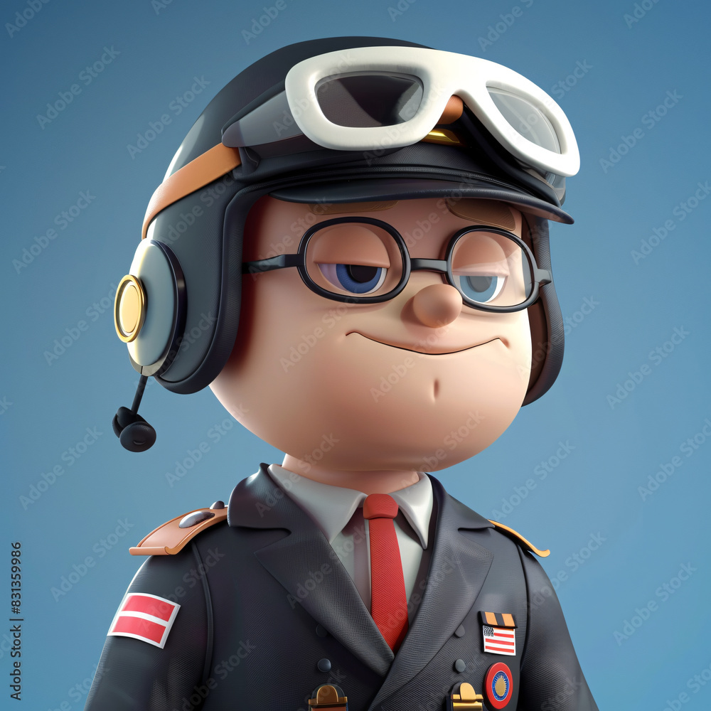 Introducing 3D Pilot:a charming cartoon mascot donning pilot suit complete with a classic pilot helmet.This whimsical character adds playful touch to any project or branding, embodying the adventurous Introducing 3D Pilot:a charming cartoon mascot donning pilot suit complete with a classic pilot helmet.This whimsical character adds playful touch to any project or branding, embodying the adventurous