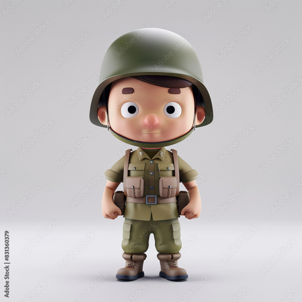 Introducing 3D Soldier: a bold cartoon mascot adorned in a formidable military uniform complete with a sturdy helmet. This character embodies strength, courage, and discipline,standing ready to defend Introducing 3D Soldier: a bold cartoon mascot adorned in a formidable military uniform complete with a sturdy helmet. This character embodies strength, courage, and discipline,standing ready to defend