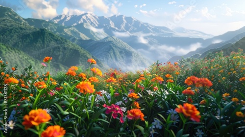 Scenic Beauty of Flowers in the Mountains