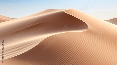 A single sand dune, sculpted by wind, under a clear sky. photo