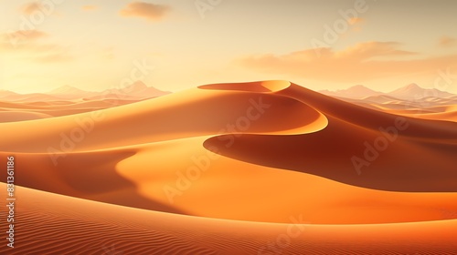 Artistic rendering of a sand dune at sunset  emphasizing the warm golden tones and the smooth  flowing lines created by the desert winds