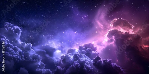 Starry night sky with clouds nebula formation symbolizing endless possibilities and wonder. Concept Night Sky Photography, Nebula Formation, Endless Possibilities, Wonder, Starry Clouds photo