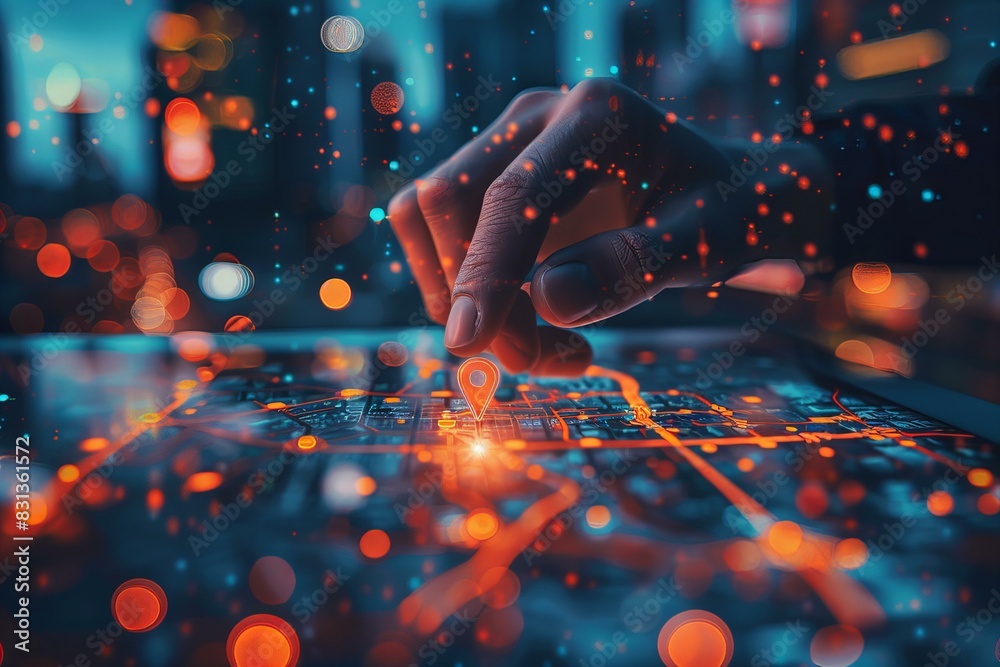 Person typing laptop city background Person typing laptop city background