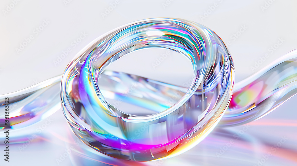 Clear glass ring with rainbow reflections, curved smooth lines, minimalist style. Template for cover, certificate, social networks Clear glass ring with rainbow reflections, curved smooth lines, minimalist style. Template for cover, certificate, social networks