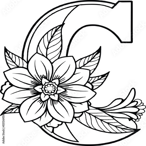 A flower and letter coloring page. alphabet letter with flower art work coloring pages background is a flower pattern.