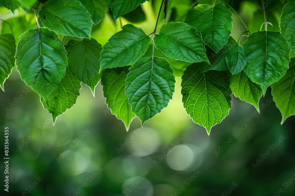 Many green leaves hanging from a tree branch Many green leaves hanging from a tree branch