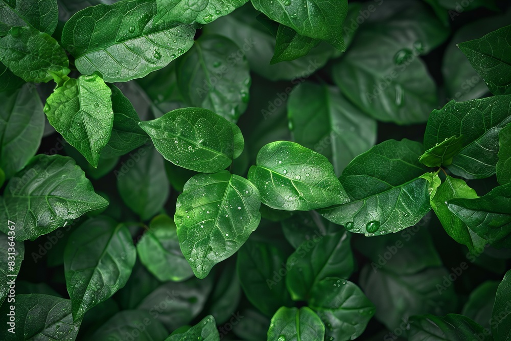 Green plant covered in water droplets