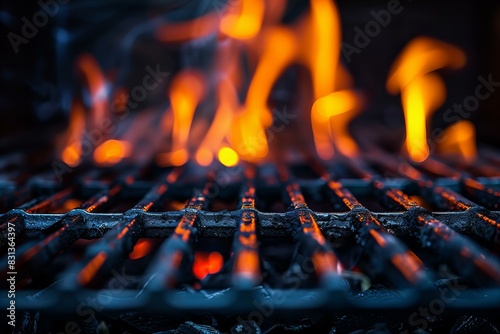 Cooking flames blaze from grill, searing food