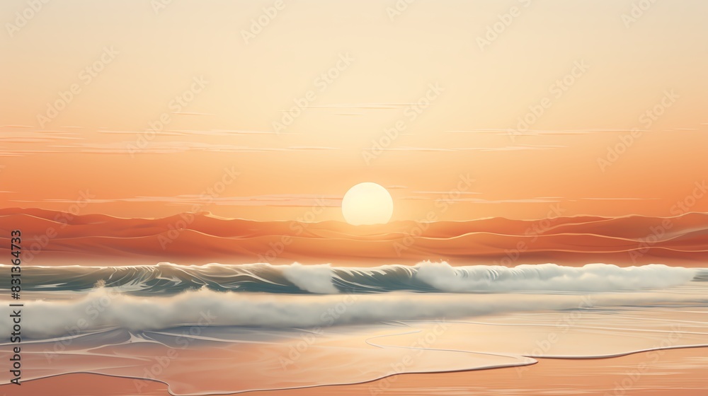 Peaceful sunset over the ocean with a wave crashing on the shore. Peaceful sunset over the ocean with a wave crashing on the shore.
