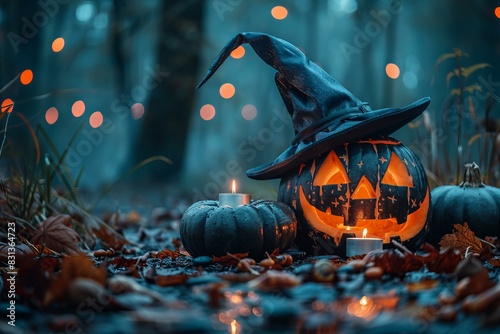 Halloween pumpkin witch hat photo