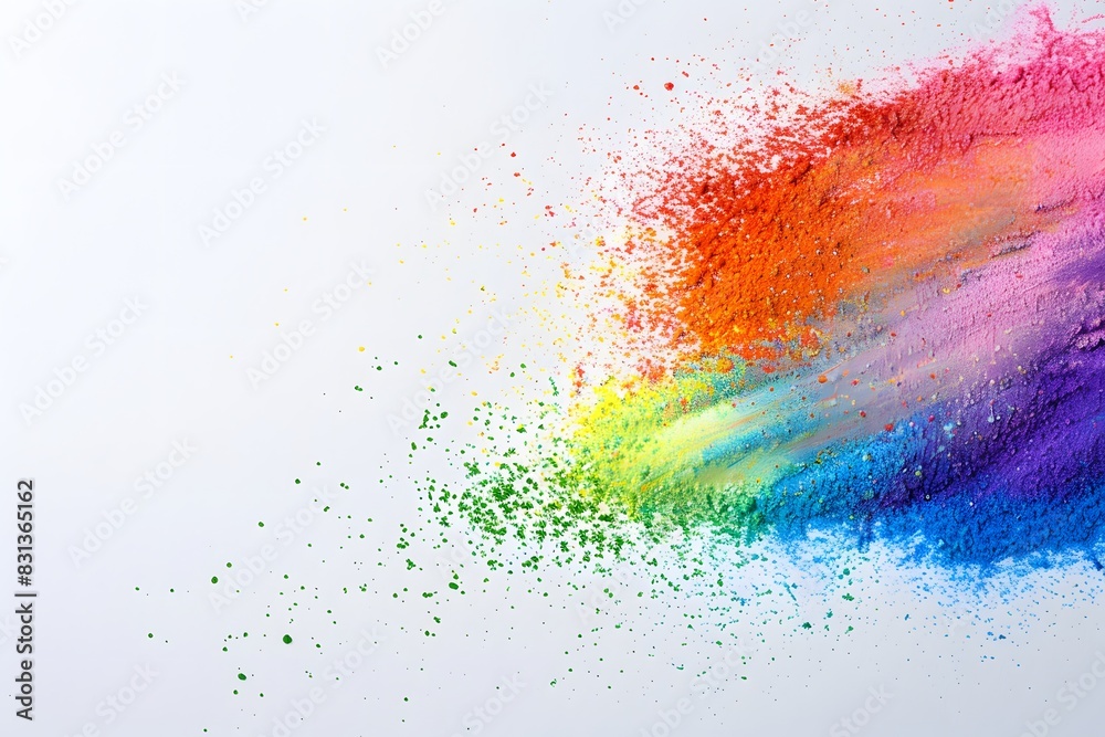 Rainbow Color Powder Flat Lay on White Background Rainbow Color Powder Flat Lay on White Background