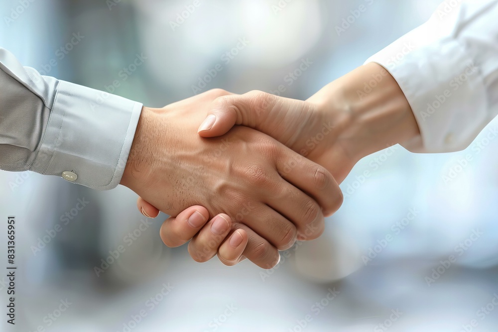 Two people shaking hands in a room Two people shaking hands in a room