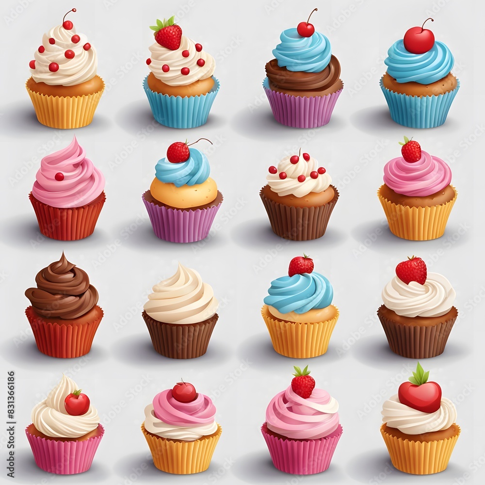 cupcakes set of 3d icons on white background
cupcakes set of 3d icons on white background